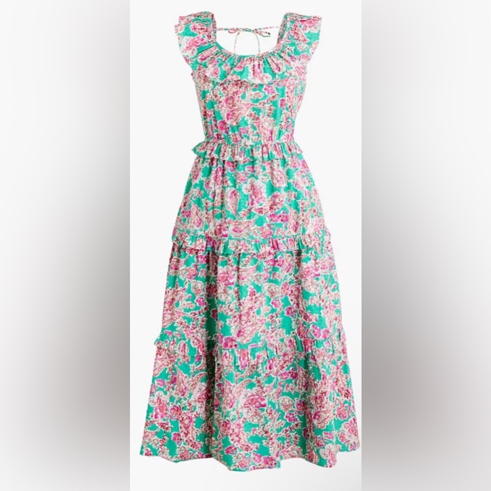 J. Crew Green and Pink Floral Maxi Dress